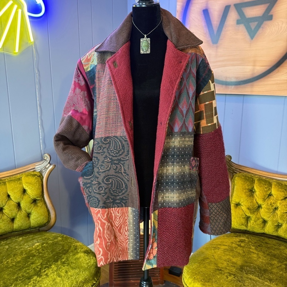 Vintage 90s Artsy Boho Folkcore Cottagecore Whimsy Patchwork Dream Jacket Size M